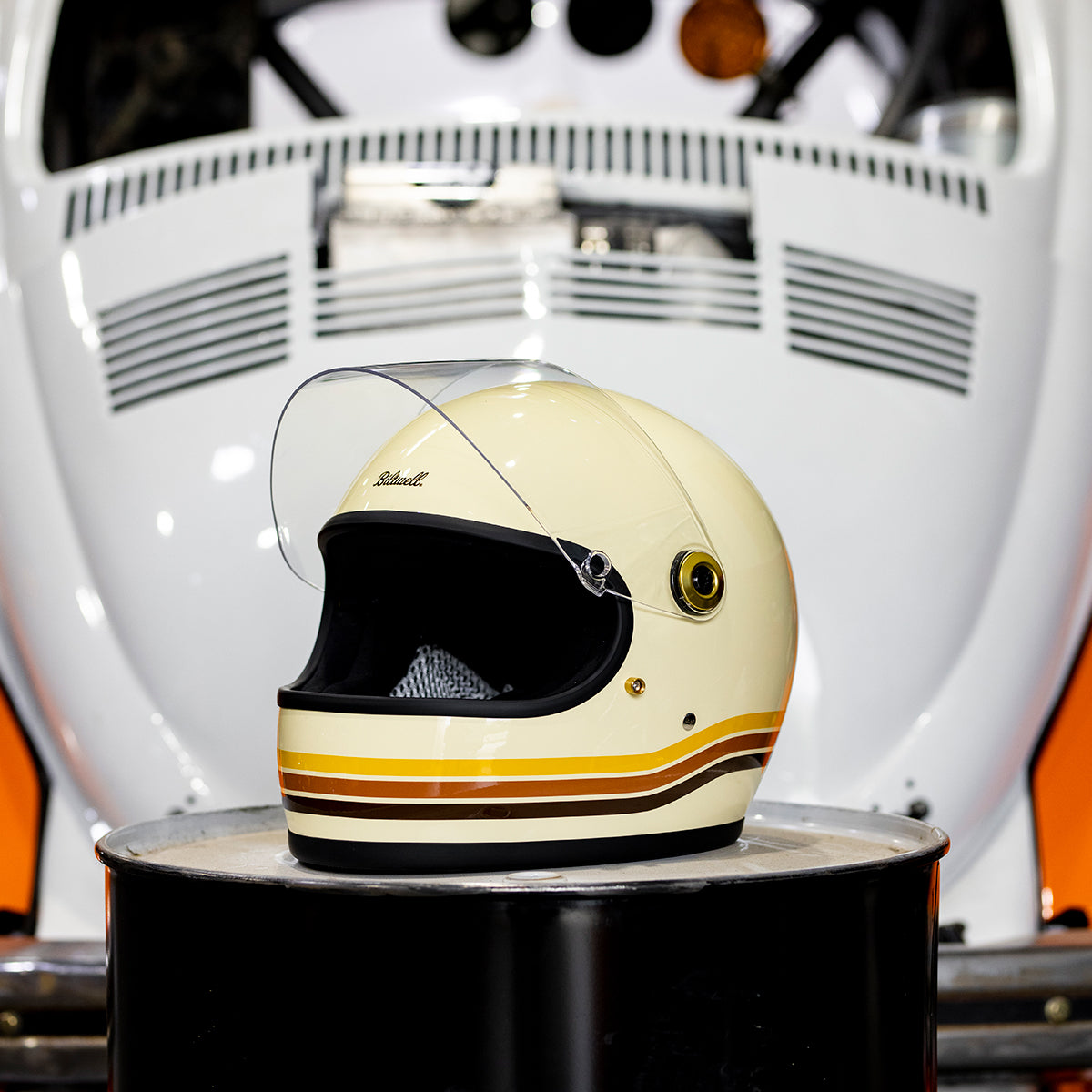 Шлем Biltwell GRINGO S ECE R22.06 - винтажный белый с полосами - размер M - 1003-560-503