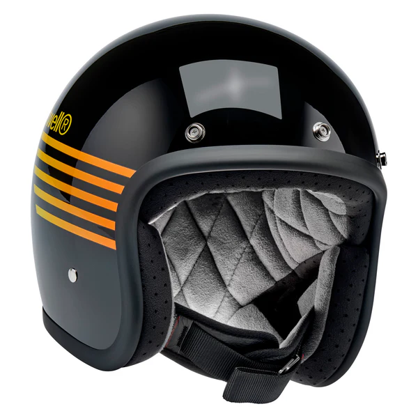 Шлем Biltwell BONANZA - 3/4 цвет -  черный глянец с полосами - размер L - 1001-5115-204