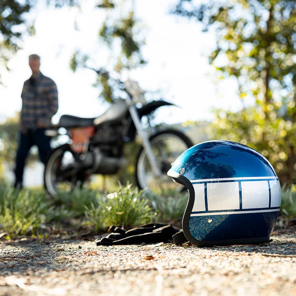 Шлем Biltwell BONANZA - 3/4 цвет -  синий металлик с серебристой полосой - размер XXL - 1001-5116-206