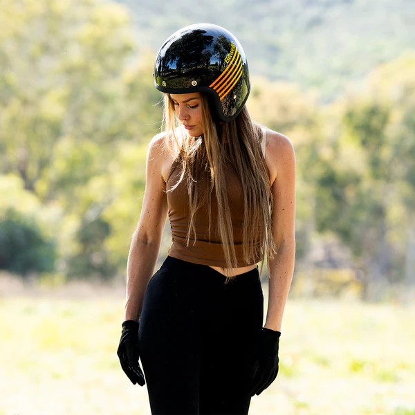 Шлем Biltwell BONANZA - 3/4 цвет -  черный глянец с полосами - размер L - 1001-5115-204