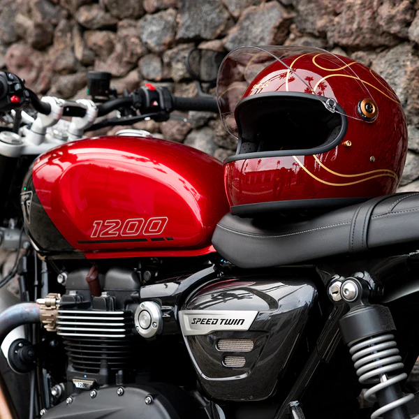 Шлем Biltwell GRINGO S ECE R22.06 - бордовый с языками пламени - размер M - 1003-594-503